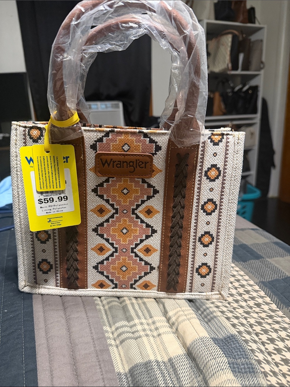 Wrangler Southwestern Patterned Tote in Tan and Brown